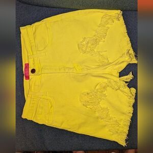Neon yellow House of Chic jean shorts, size M